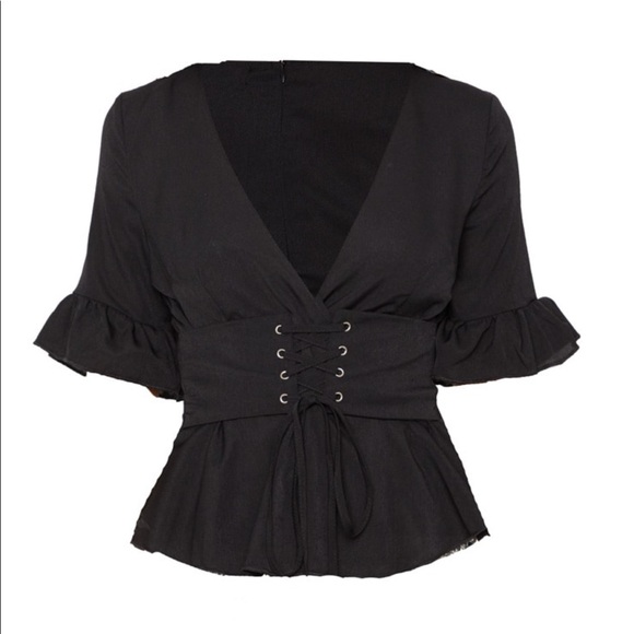 Black Frill Sleeve Corset Blouse | PLT - Picture 3 of 5